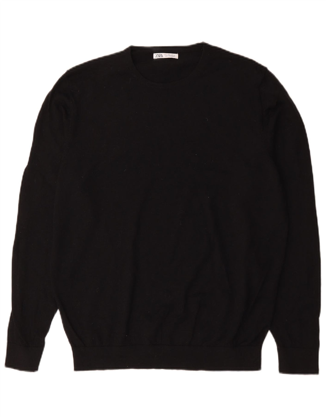 Zara Pull à col rond pour homme en laine noire Large