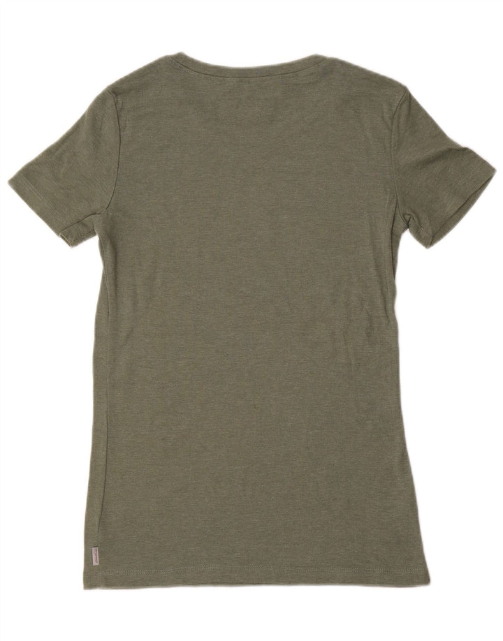 EDDIE BAUER T-Shirt Femme Top UK 10 Petit Kaki Coton