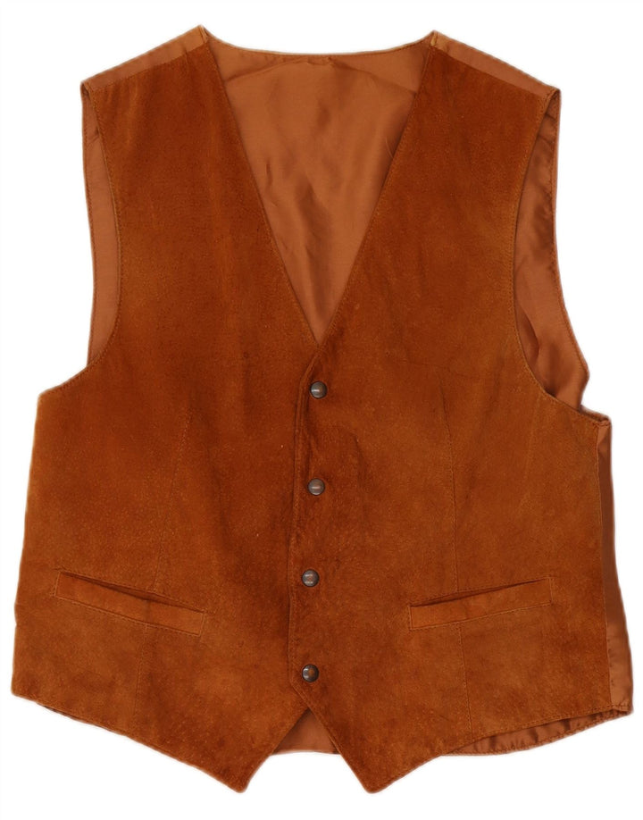 gilet en daim femme vintage UK 16 grand cuir brun