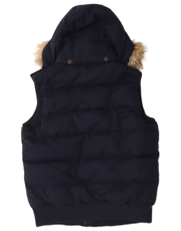 Fat Face Womens Hooded Padded Gilet UK 12 Medium Navy Blue Cotton