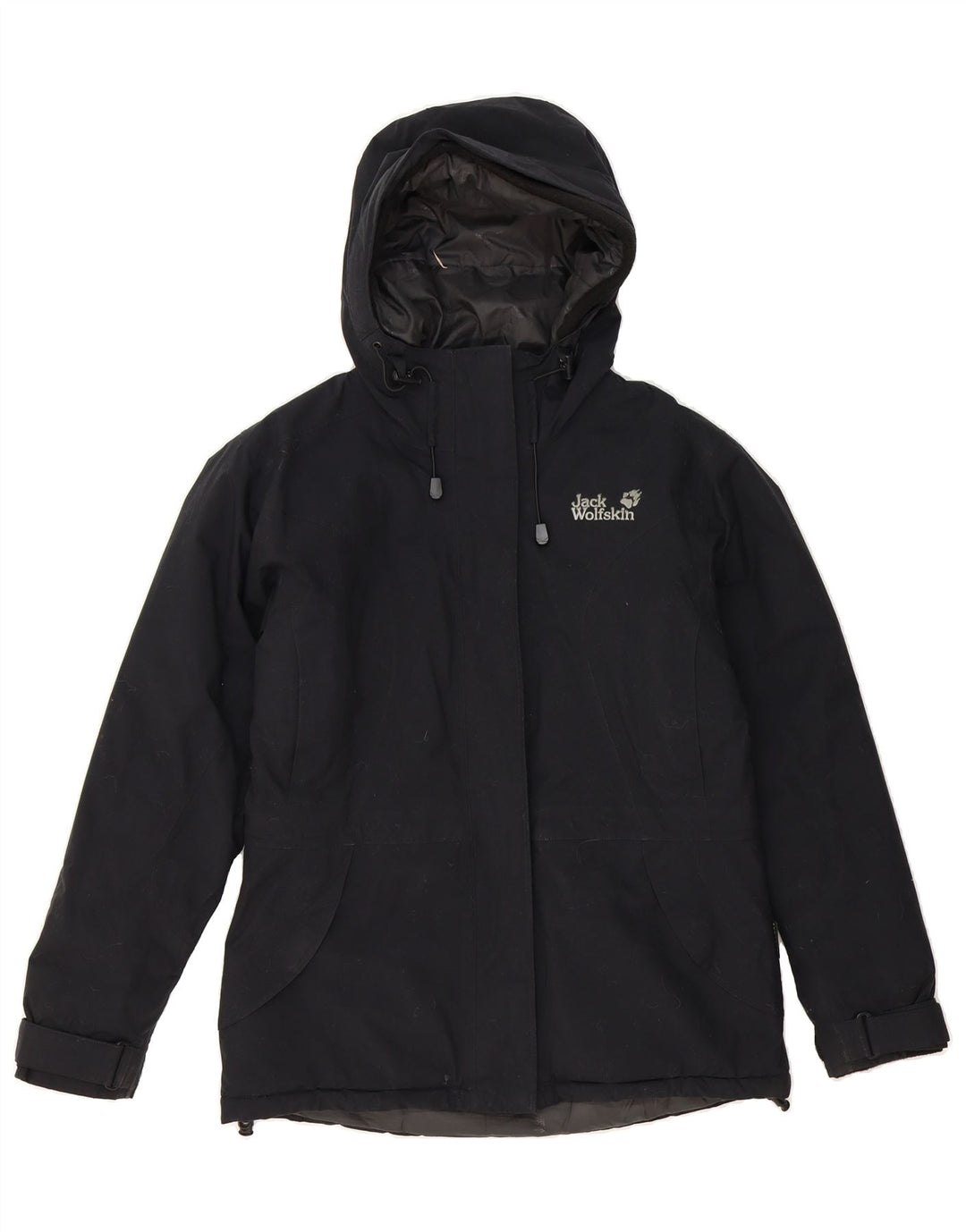 JACK WOLFSKIN Womens Hooded Windbreaker Jacket UK 12 Medium  Navy Blue Vintage Jack Wolfskin and Second-Hand Jack Wolfskin from Messina Hembry 