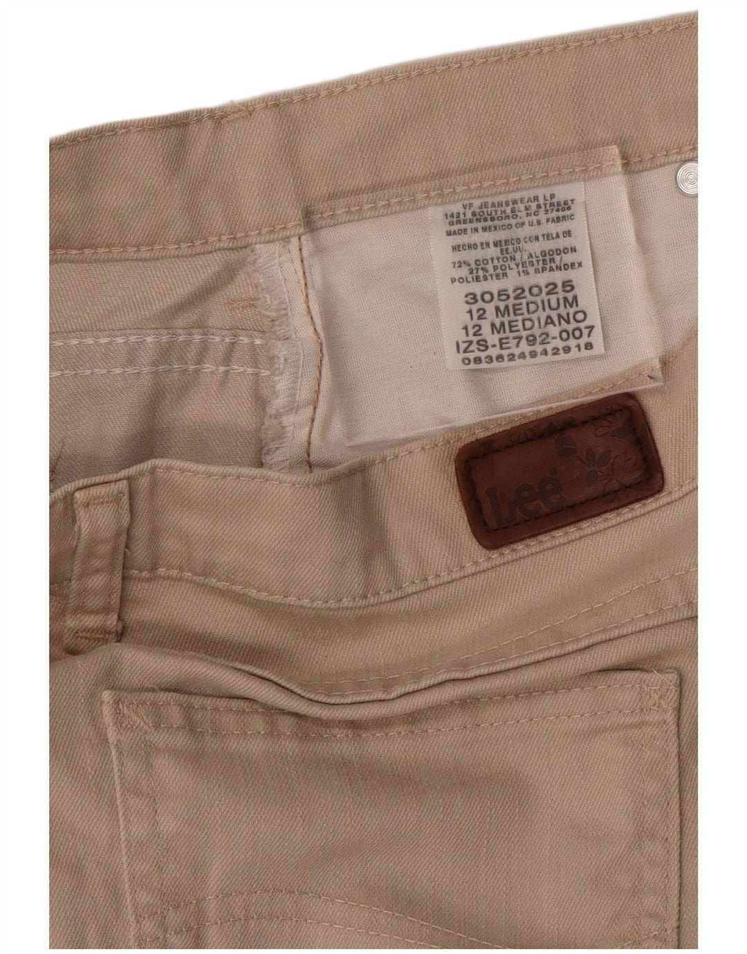 LEE Pantalon décontracté droit taille haute pour femme US 12 Large W32 L28 Beige