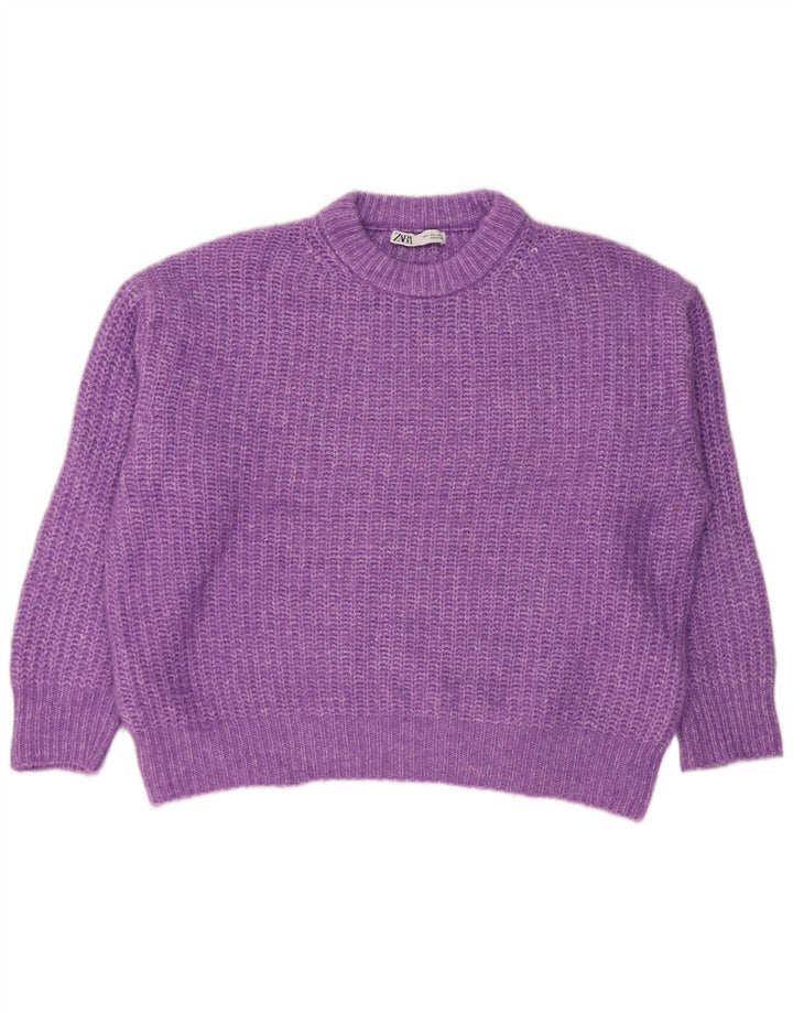 Zara Pull surdimensionné à col rond pour femme UK 16 Large Violet Polyester