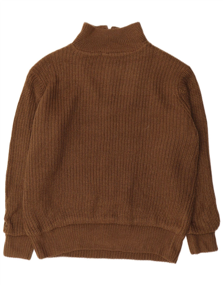 VINTAGE Homme Zip Neck Jumper Pull IT 52/54 Grand Marron Polyacrylique