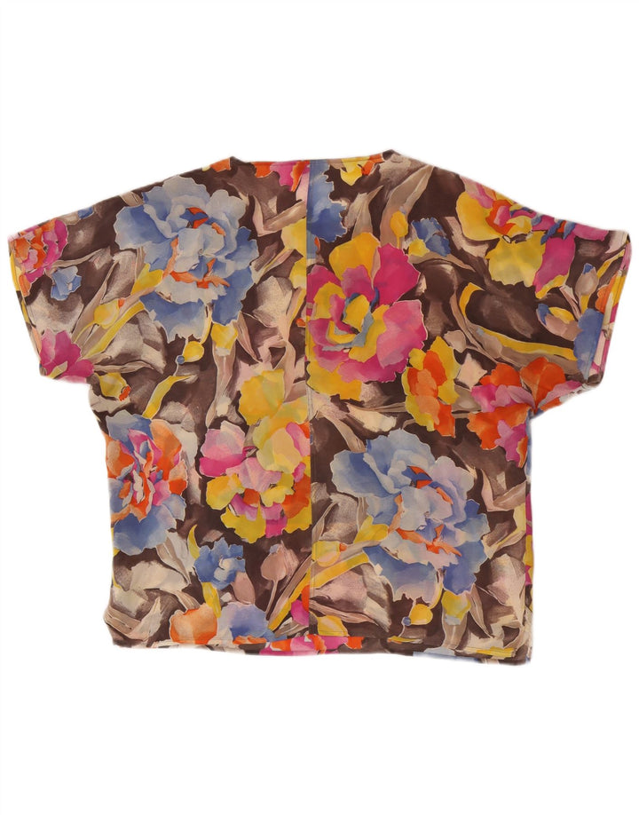 Blouse Femme Vintage Top IT 46 Grand Acétate Floral Multicolore