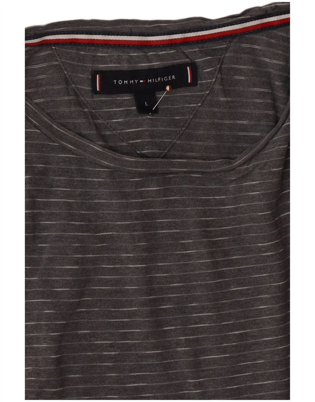 TOMMY HILFIGER T-Shirt Homme Haut Large Gris Fines Rayures