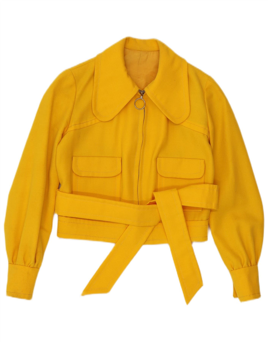 VINTAGE Femmes Crop Bomber Jacket UK 8 Petit Jaune