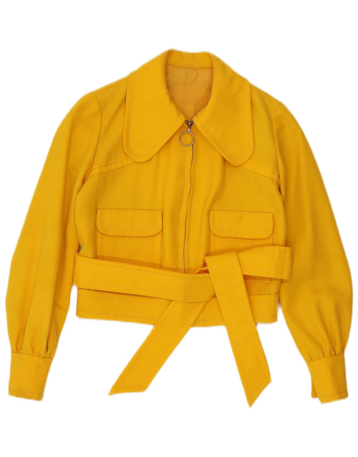 VINTAGE Femmes Crop Bomber Jacket UK 8 Petit Jaune