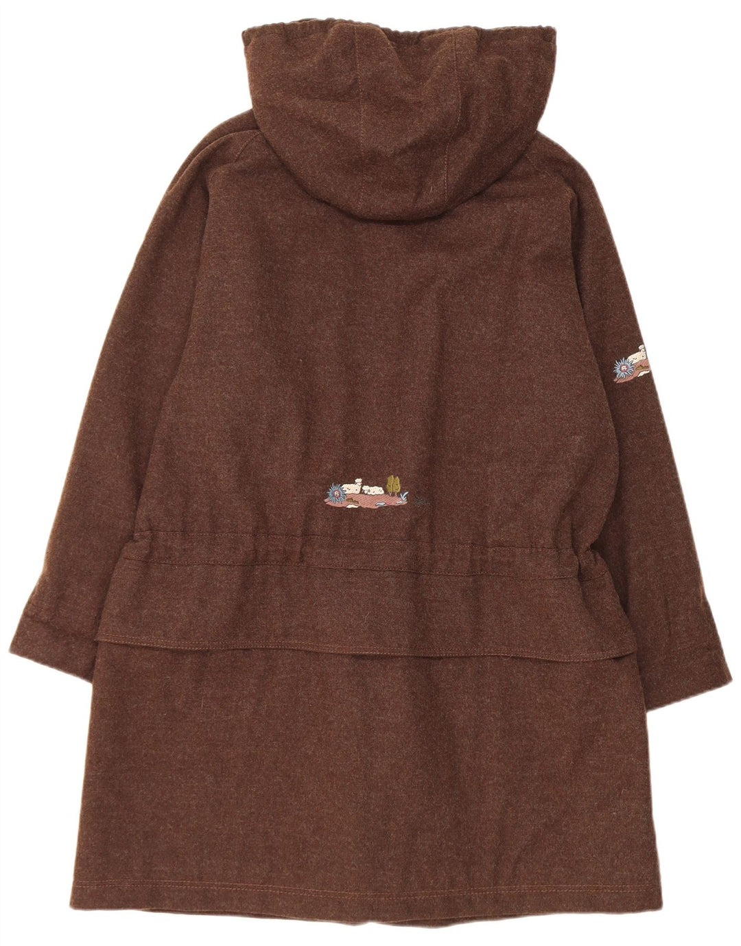 vintage Femme Oversize Graphique Capuche Parka Veste UK 10 Petite Laine Brune