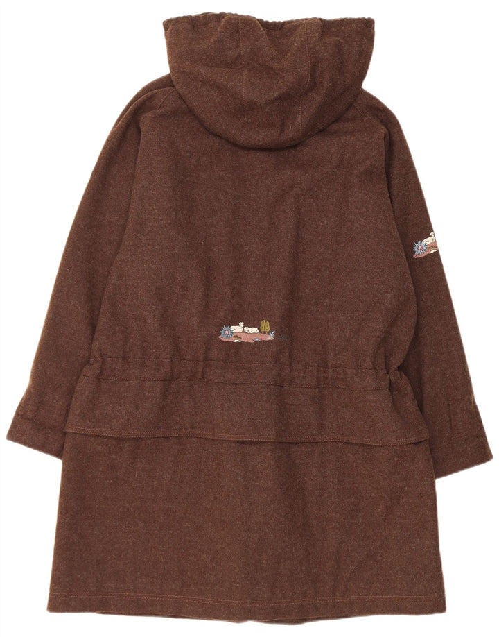 vintage Femme Oversize Graphique Capuche Parka Veste UK 10 Petite Laine Brune