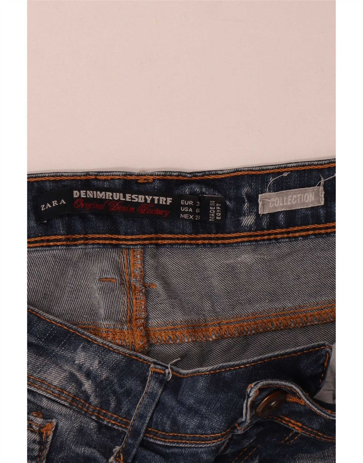 Zara Short en jean vieilli pour femme EU 38 Small W28 Bleu