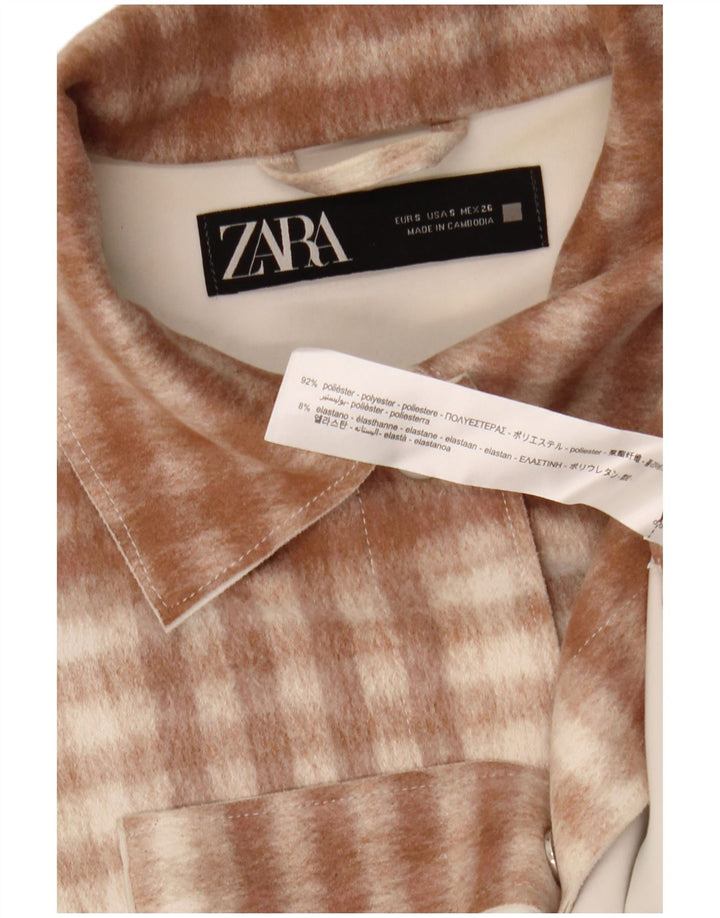 Zara Chemise surdimensionnée en flanelle pour femme UK 10 Petit carreaux marron en polyester