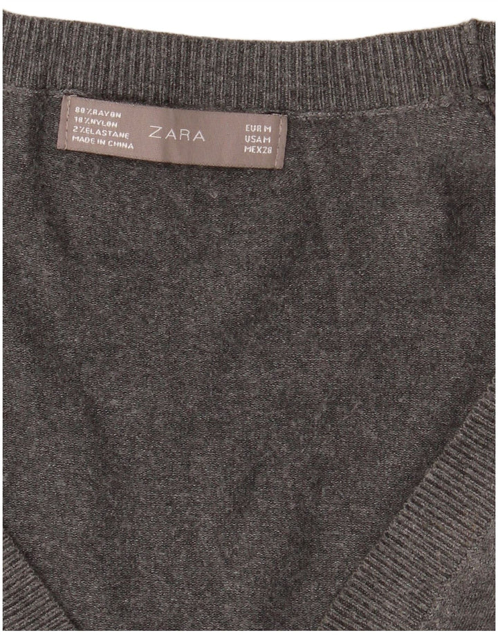 Zara Cardigan Femme Pull UK 12 Rayonne Gris Moyen