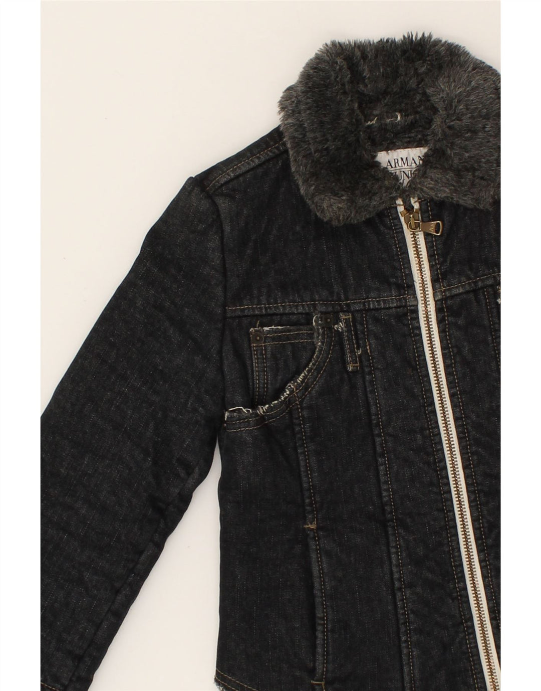 ARMANI JUNIOR Girls Sherpa Denim Jacket 5-6 Years Grey Cotton Vintage Armani Junior and Second-Hand Armani Junior from Messina Hembry 