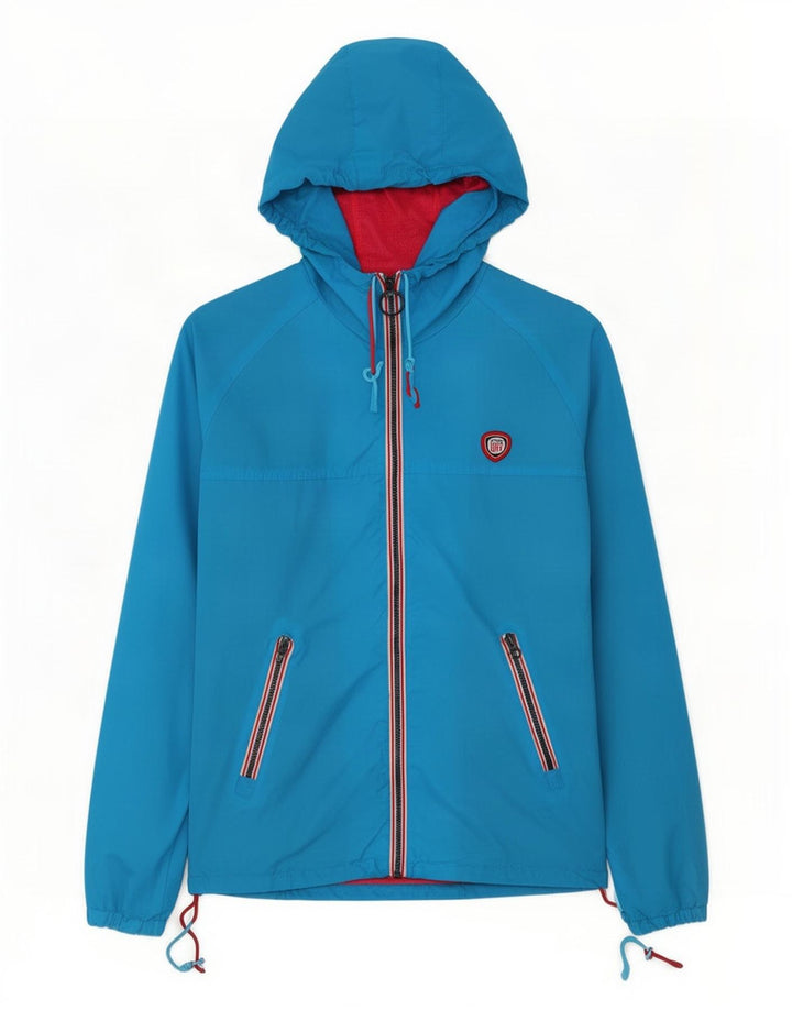 Superdry Veste de pluie à capuche pour femme UK 10 Small Bleu Nylon