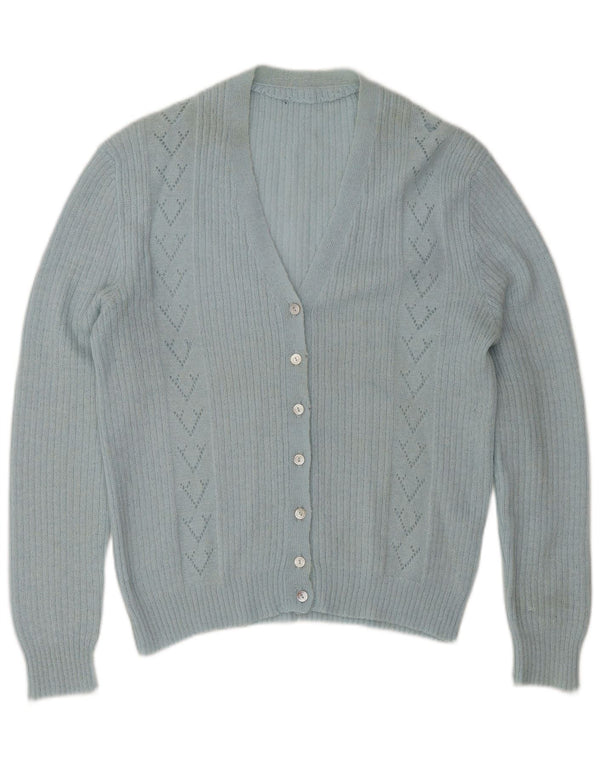 vintage Femme Cardigan Pull UK 14 Grand Bleu Classique