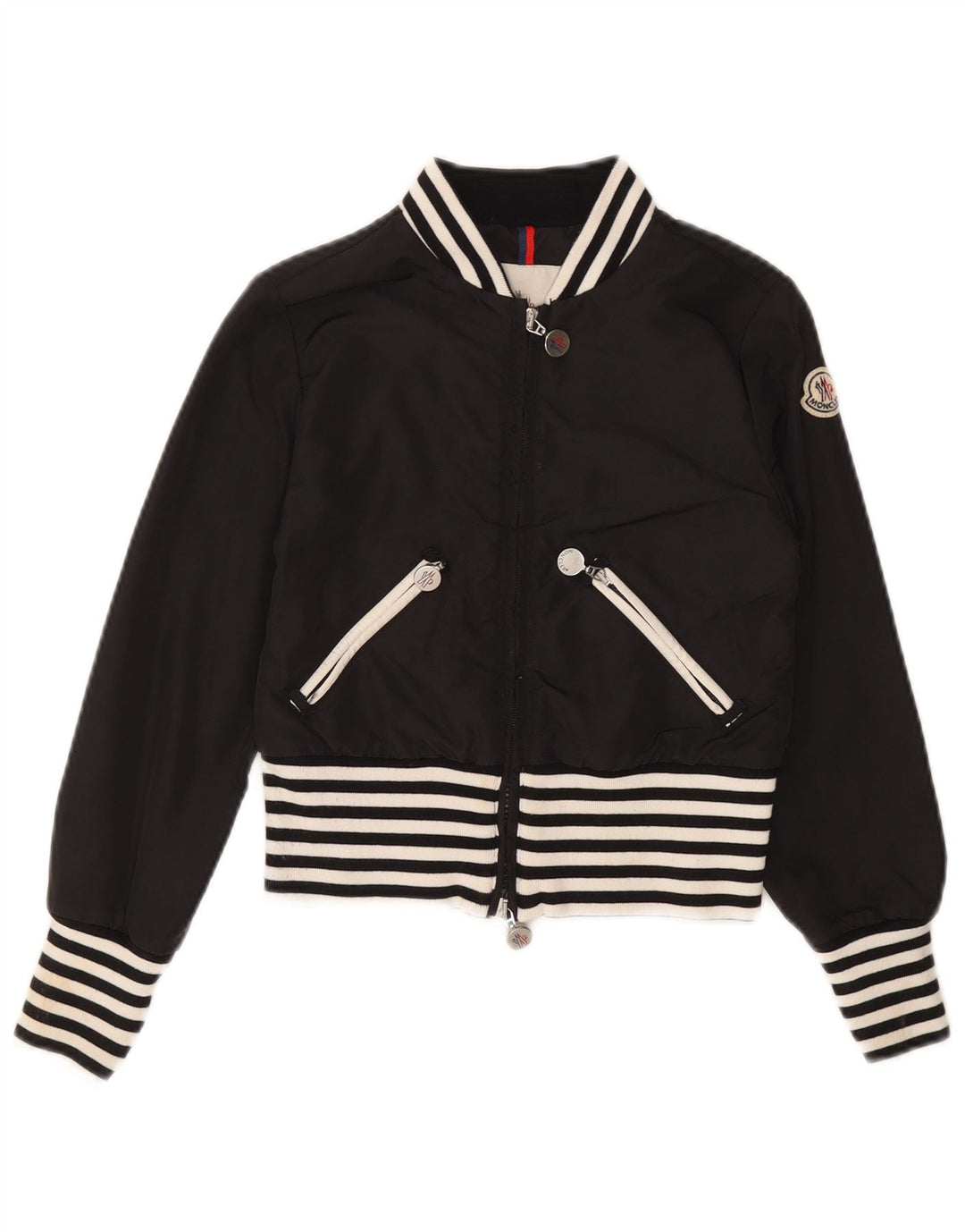 Moncler Veste Bomber Courte Fille 9-10 Ans Polyamide Rayé Noir