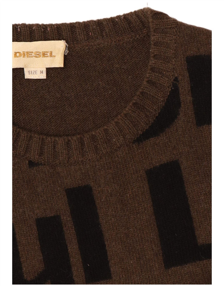 Diesel Pull à col rond graphique en laine marron moyen pour homme
