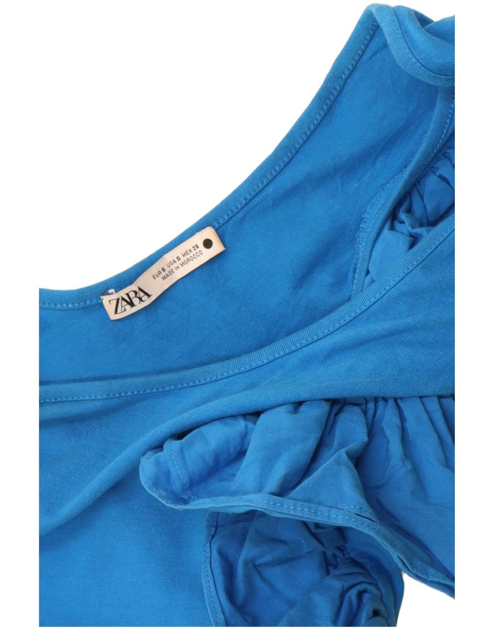 Zara Body pour femme à volants et une épaule UK 8 Small Bleu Coton