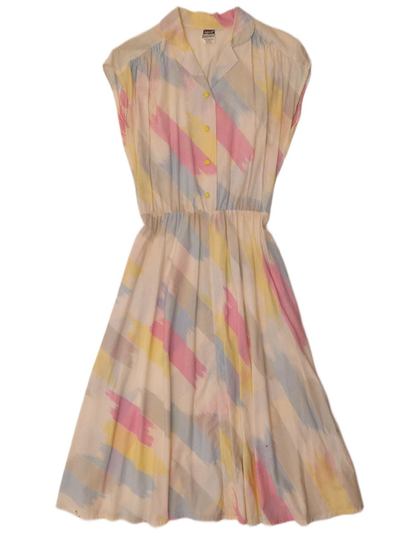 vintage Womens A-Line Dress UK 14 Moyen Multicolore Rayé