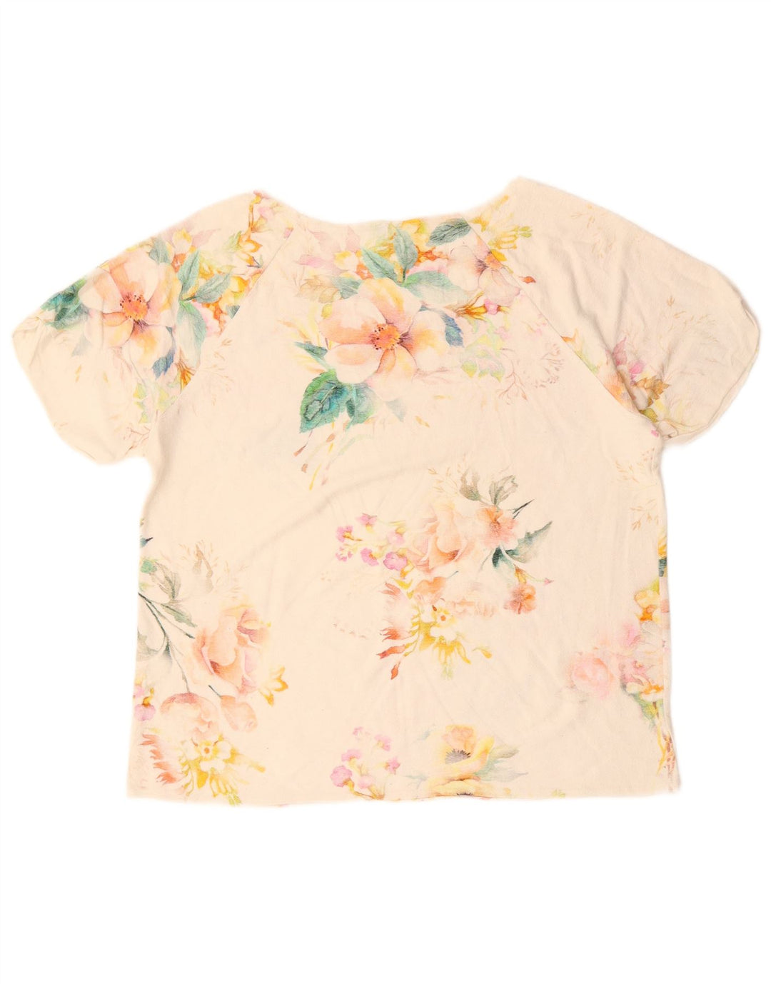 BENETTON T-Shirt Femme Top UK 16 Large Blanc Cassé Floral