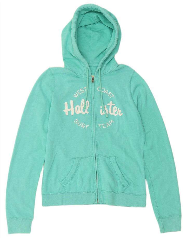 HOLLISTER Pull à capuche zippé graphique pour femme UK 14 Coton turquoise moyen