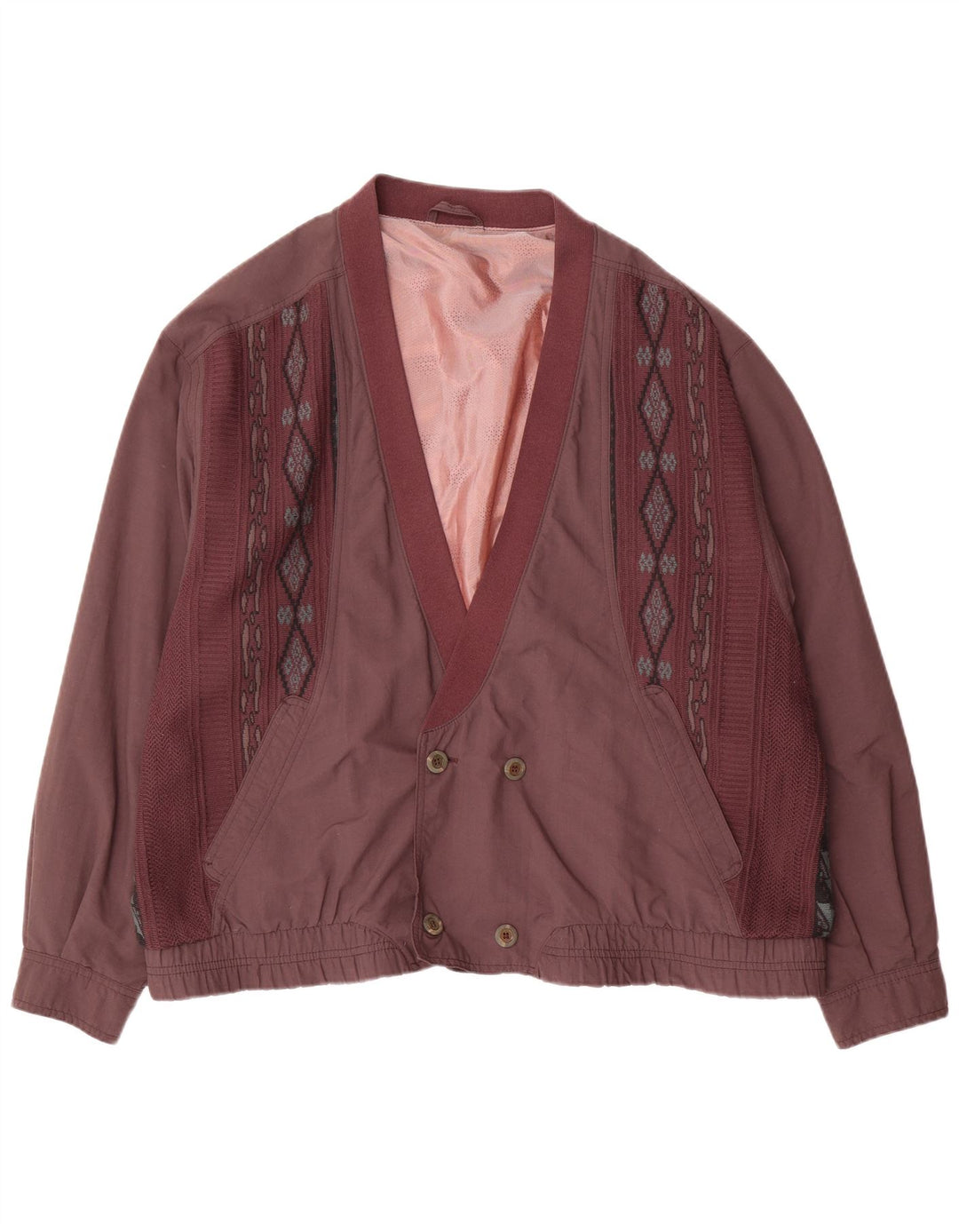 vintage Mens Double Breasted Bomber Jacket IT 54 2XL Violet Géométrique