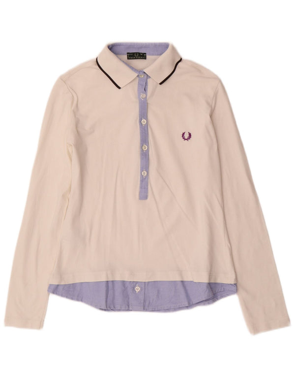 Fred Perry Polo à manches longues pour femme UK 12 Medium Blanc Colourblock