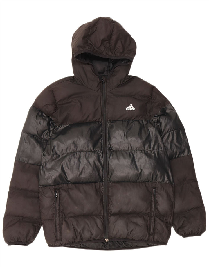 ADIDAS Veste matelassée à capuche pour femme UK 16 Large Noir Colourblock Polyester