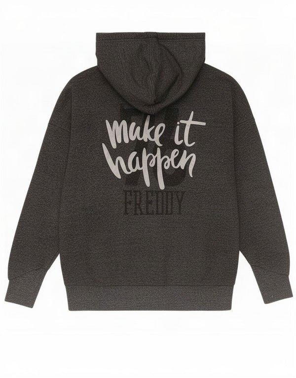 Freddy Pull à capuche zippé surdimensionné graphique pour femme UK 10 Petit gris moucheté