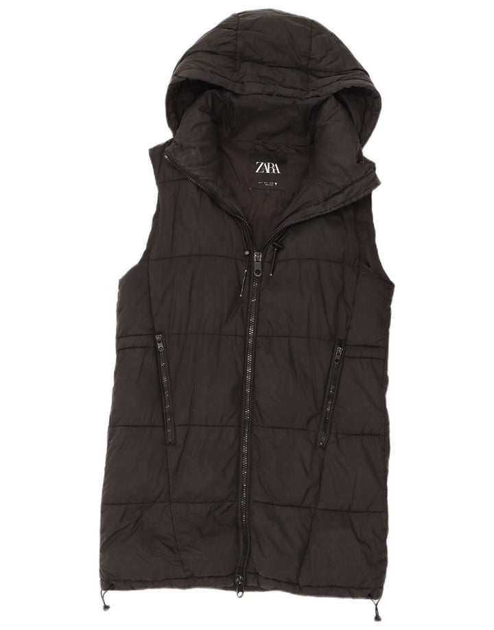Zara Gilet rembourré surdimensionné à capuche pour femme UK 10 Small Noir Polyester