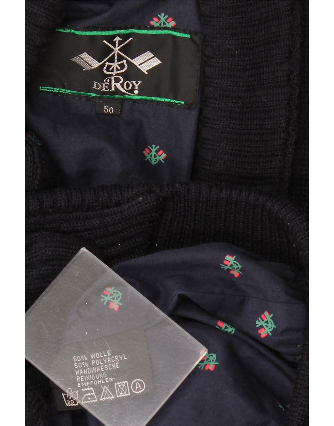 VINTAGE Pull Cardigan Homme IT 50 Laine Bleu Marine Moyen