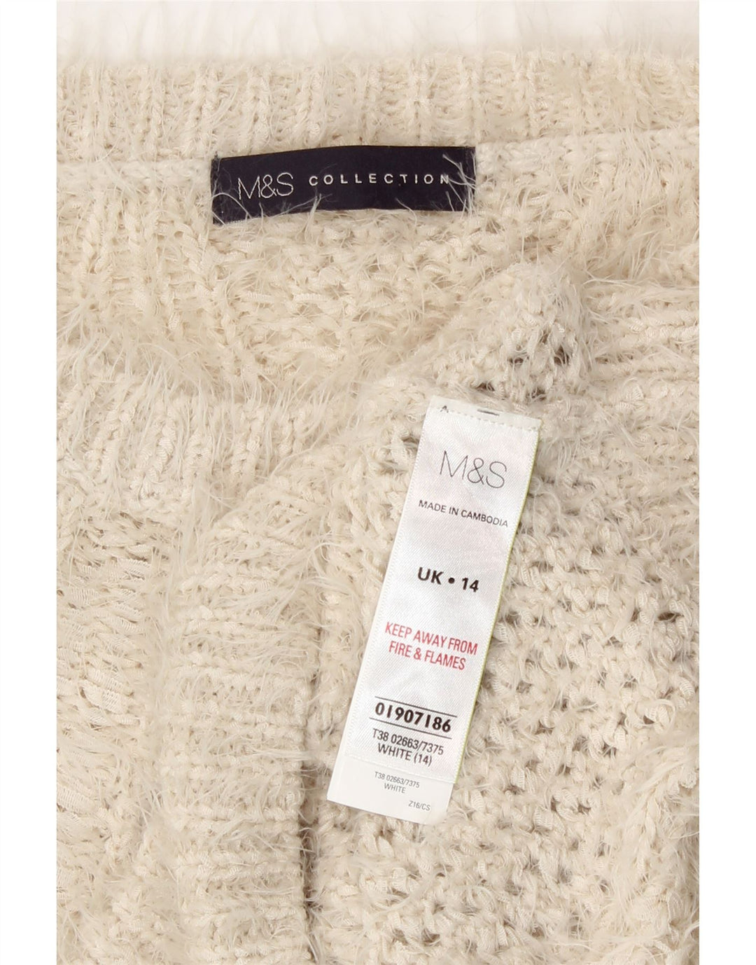 Marks & Spencer Pull col bateau pour femme UK 14 Large Blanc cassé