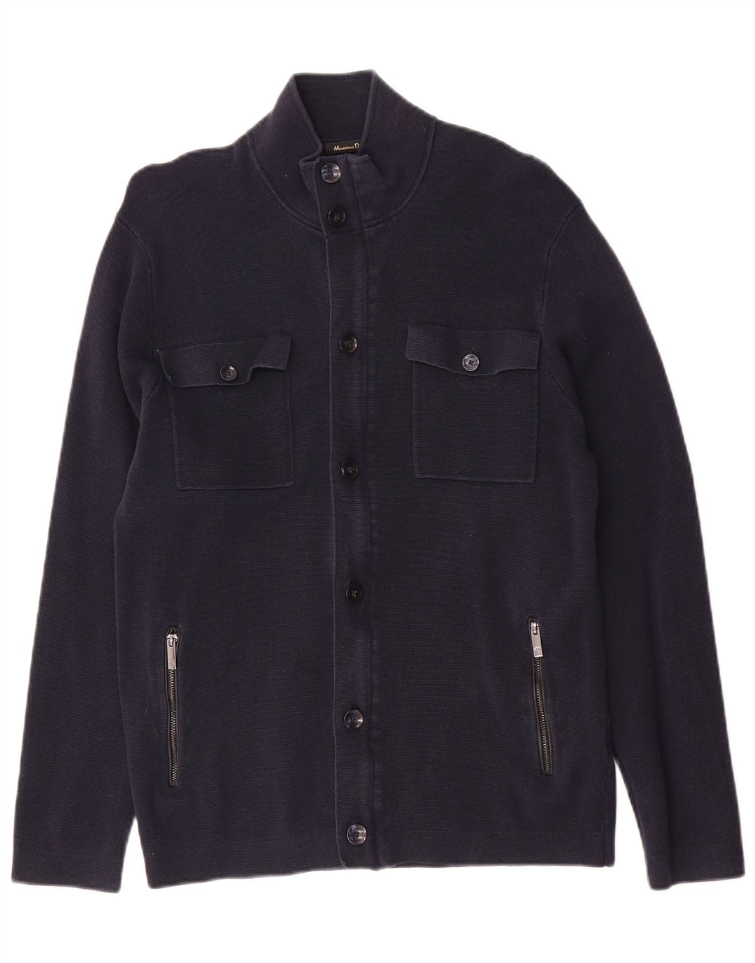 Massimo Dutti Pull Cardigan Homme Bleu Marine Moyen Coton