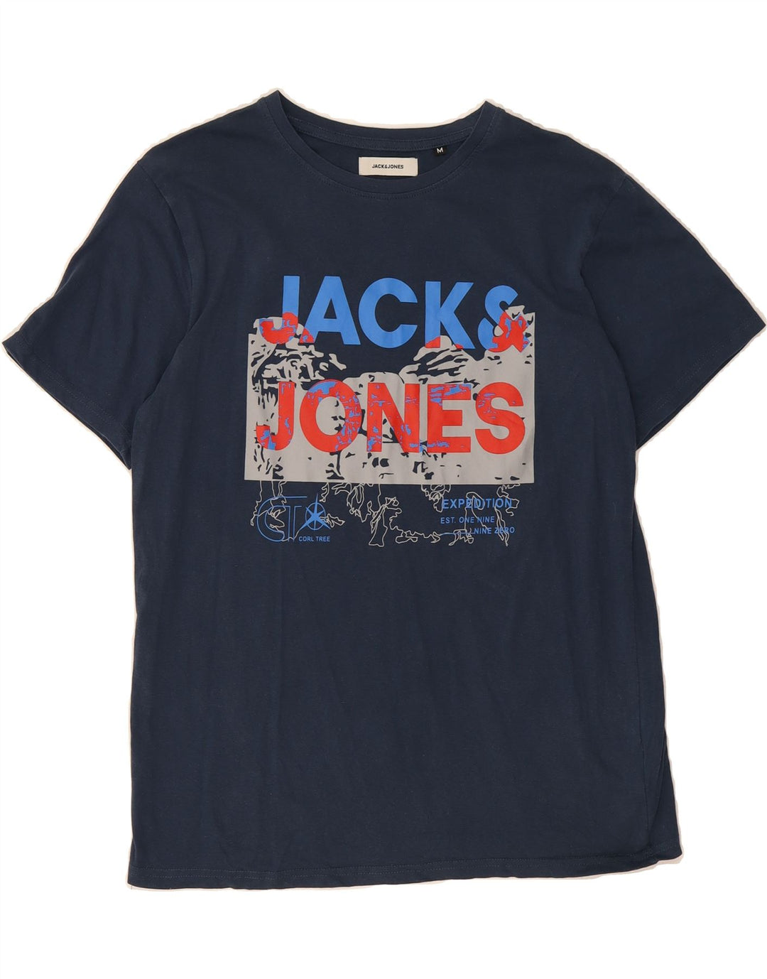 JACK & JONES Mens Graphic T-Shirt Top Medium Navy Blue Cotton Vintage Jack & Jones and Second-Hand Jack & Jones from Messina Hembry 