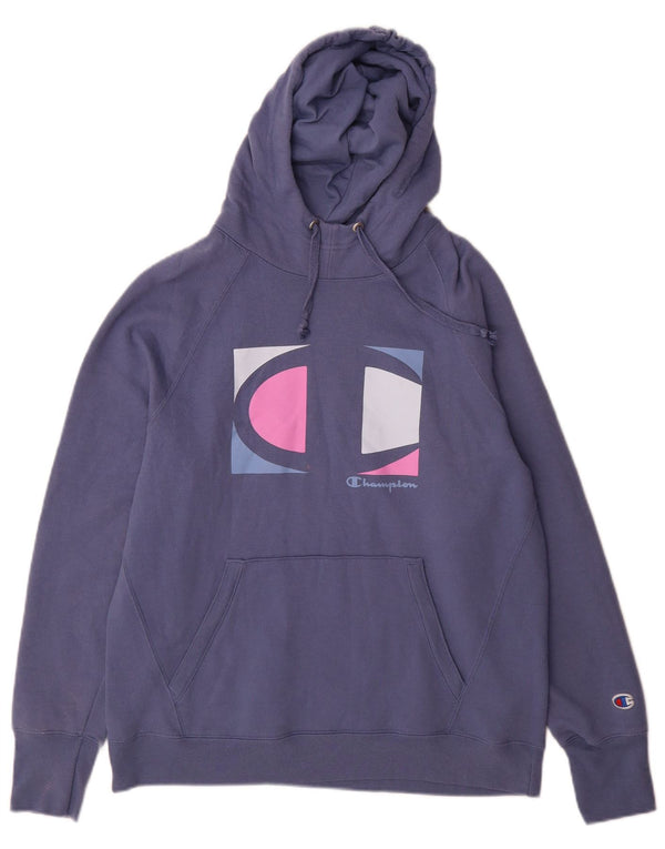 Champion Pull à capuche graphique pour femme UK 16 Large Bleu Coton