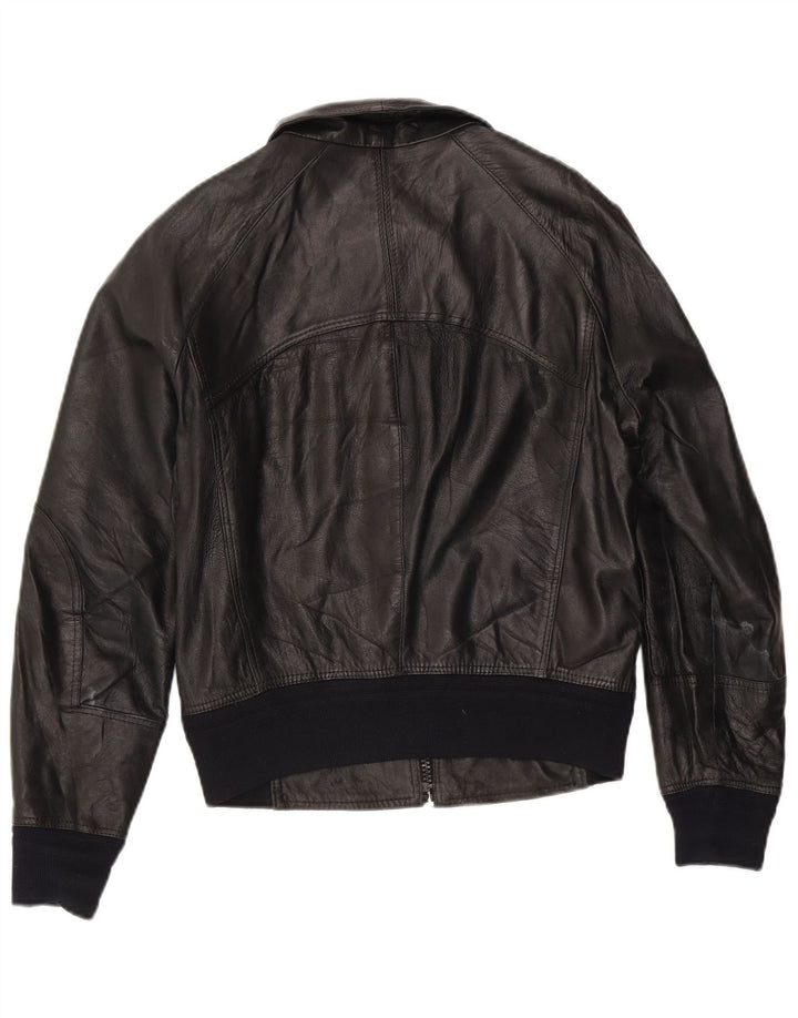 veste en cuir bomber femme vintage IT 50 XL cuir noir