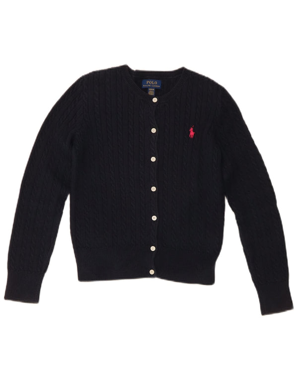 Polo Ralph Lauren Pull Cardigan Fille 8-9 Ans Bleu Marine Moyen Coton