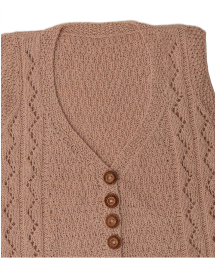 VINTAGE Pull cardigan sans manches femme UK 14 Beige moyen