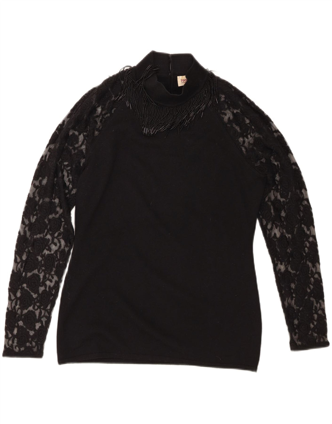 Roccobarocco Haut à manches longues pour femme UK 14 Laine mérinos noir moyen