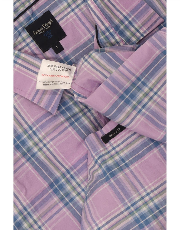 JAMES PRINGLE Chemise à manches courtes pour homme en polyester à grands carreaux violets