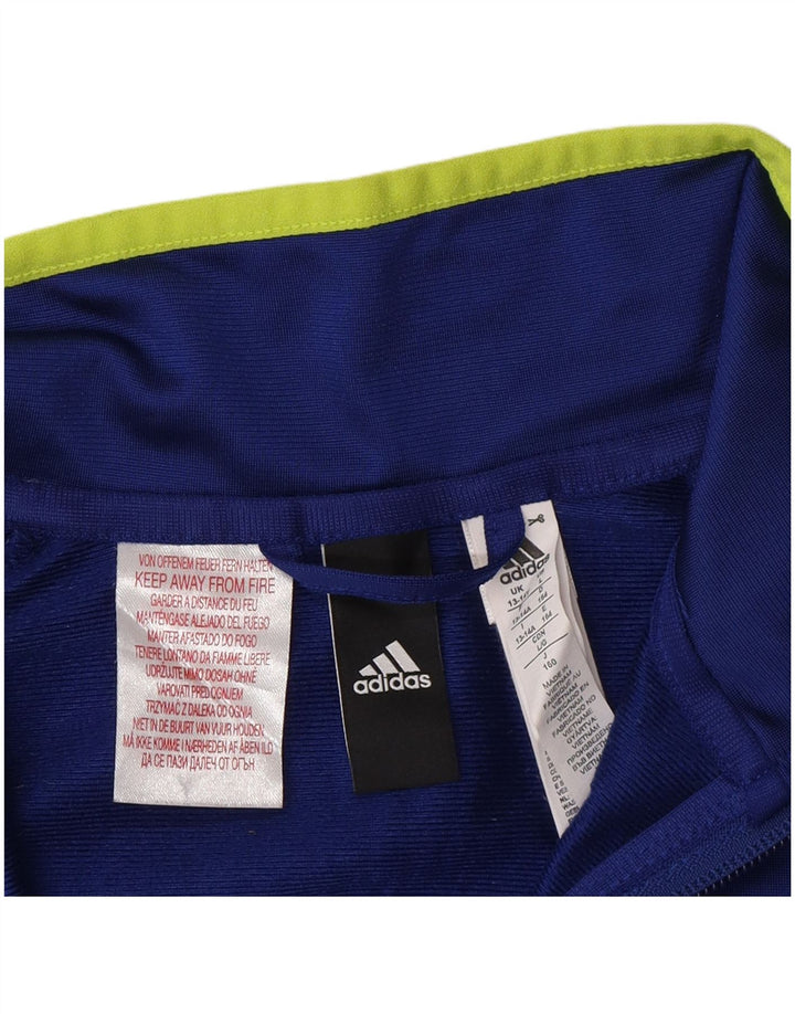 ADIDAS Boys Graphic Tracksuit Top Jacket 13-14 Years Blue Polyester