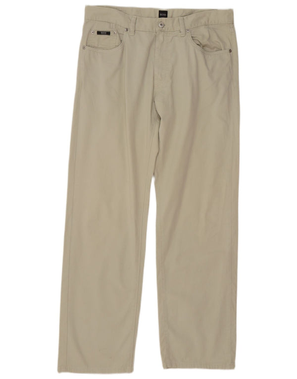 Hugo Boss Mens Straight Casual Trousers W36 L32 Grey Cotton