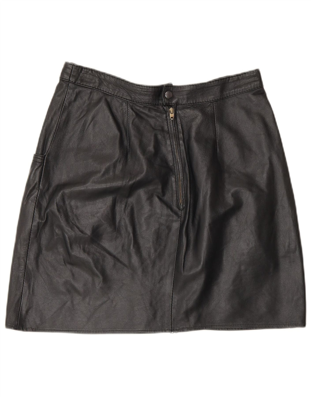 vintage Femme Mini Jupe En Cuir IT 44 Moyen W28 Noir