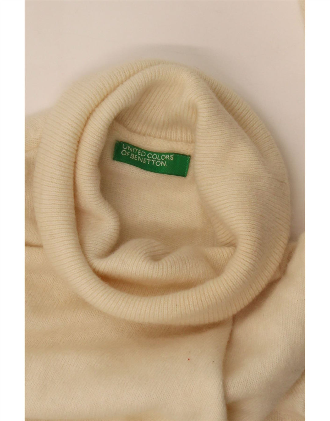 BENETTON Womens Roll Neck Jumper Sweater UK 14 Medium Off White Vintage Benetton and Second-Hand Benetton from Messina Hembry 