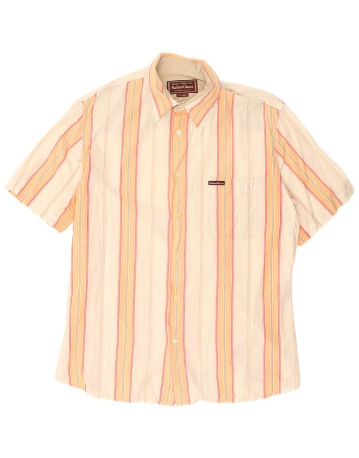 MARLBORO CLASSICS Chemise manches courtes homme XL coton rayé orange