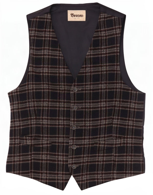Breco's Gilet Homme IT 50 Large Laine à Carreaux Bleu Marine