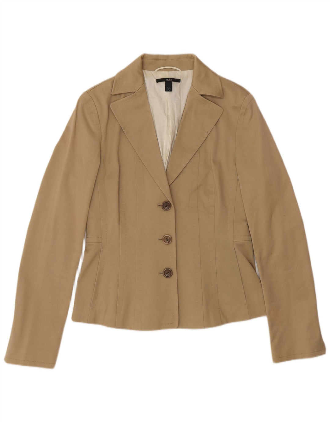 Hugo Boss Veste blazer à 3 boutons pour femme UK 10 Petit coton beige classique