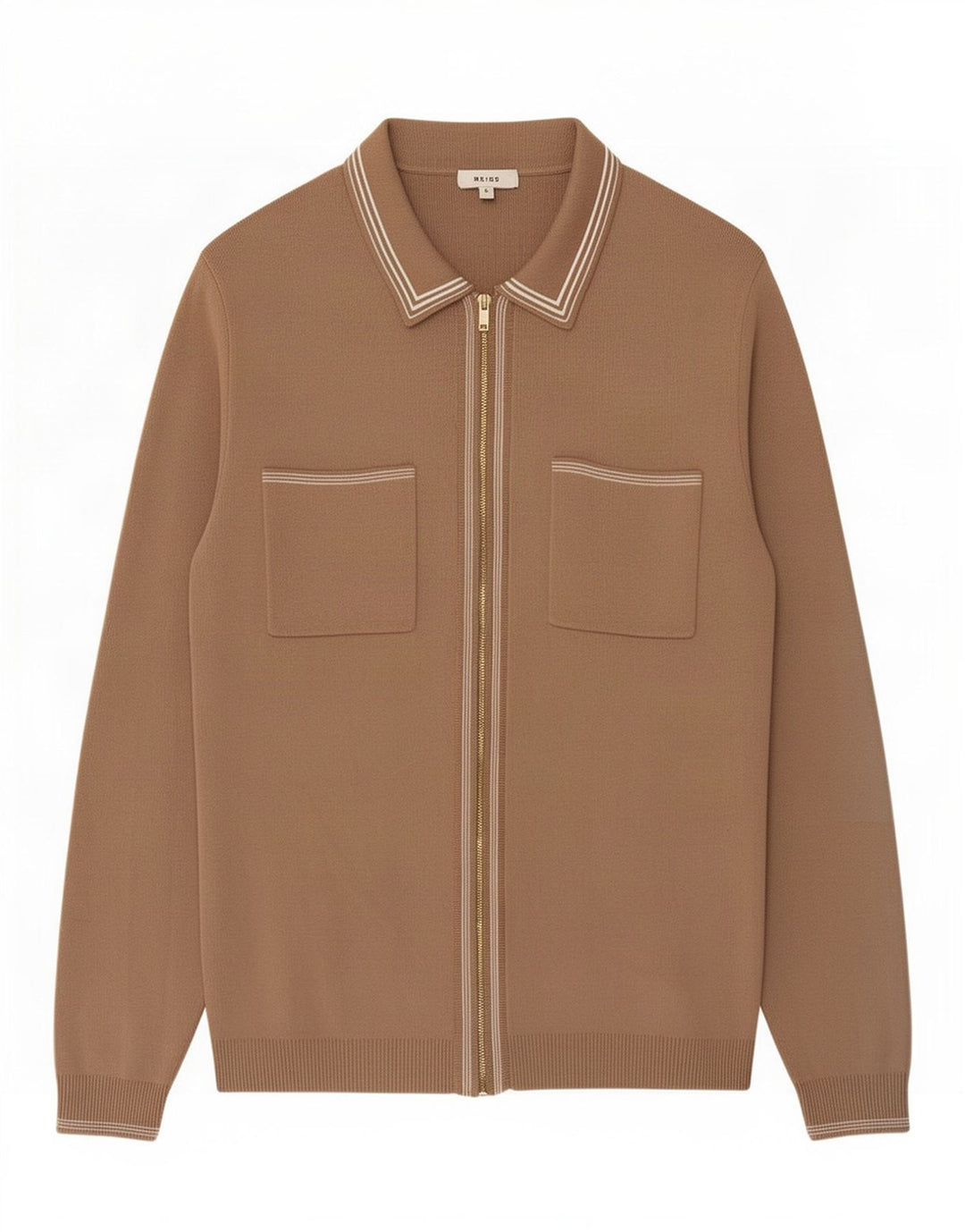 Reiss Homme Cardigan Pull Large Marron Viscose
