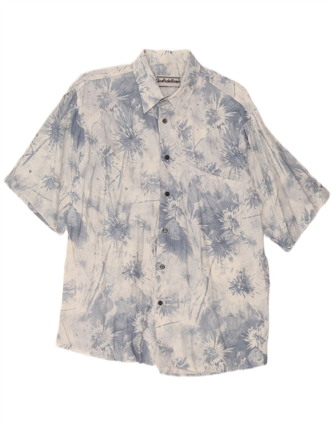 vintage Chemise à manches courtes pour hommes Bleu moyen Tie Dye